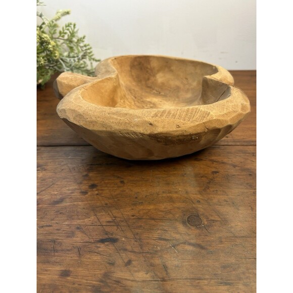 Vintage Hand Carved Wood Apple Shaped Bowl Trinket Dish Primitive Folk Art - Picture 3 of 11